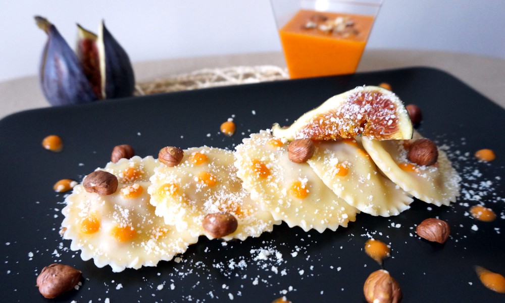 recette Raviolis poivrons figues noisettes