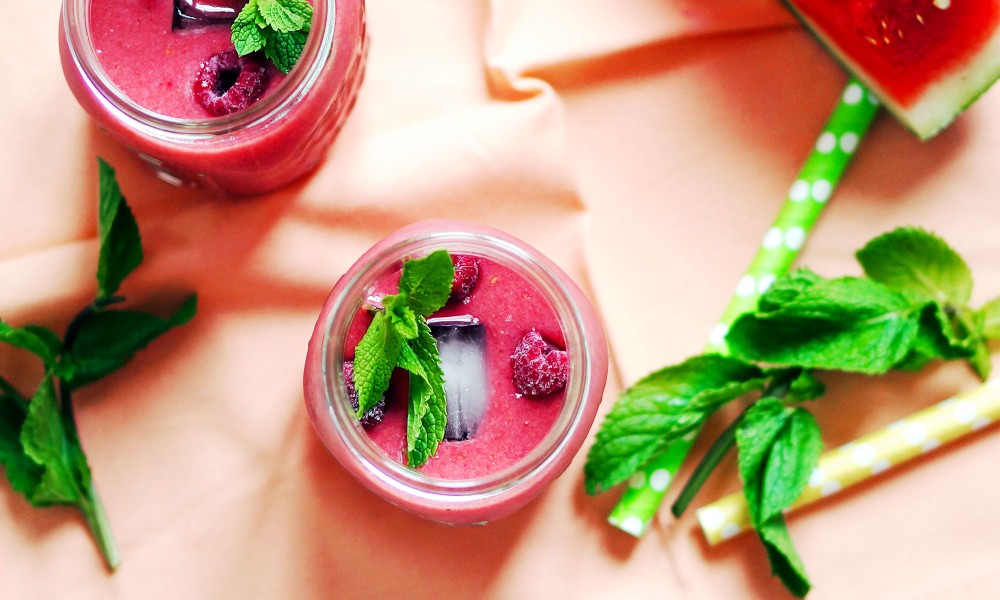 Recette de smoothie pastèque, framboise et menthe par Pretty Chef